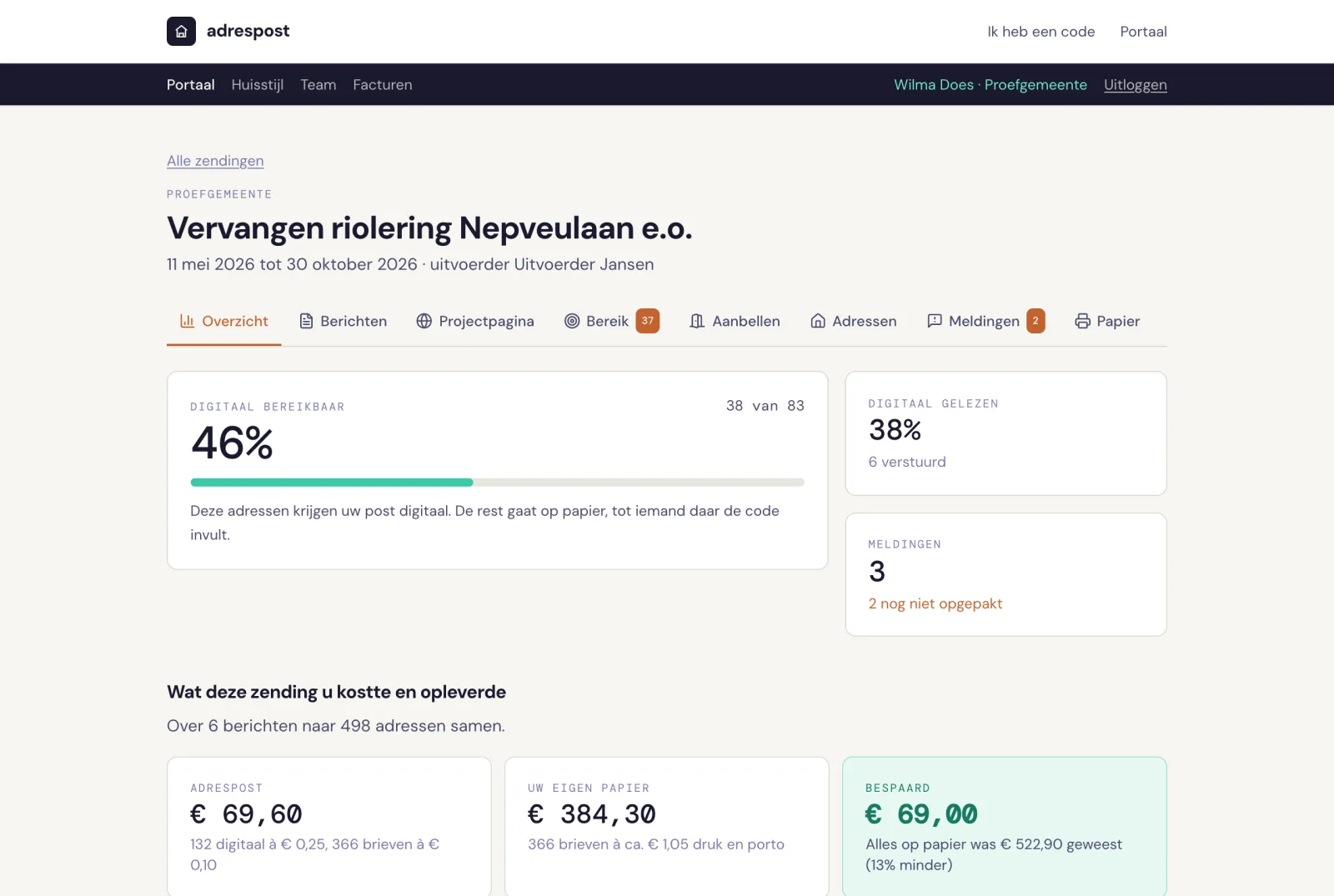 Het portaal van de afzender in Adrespost