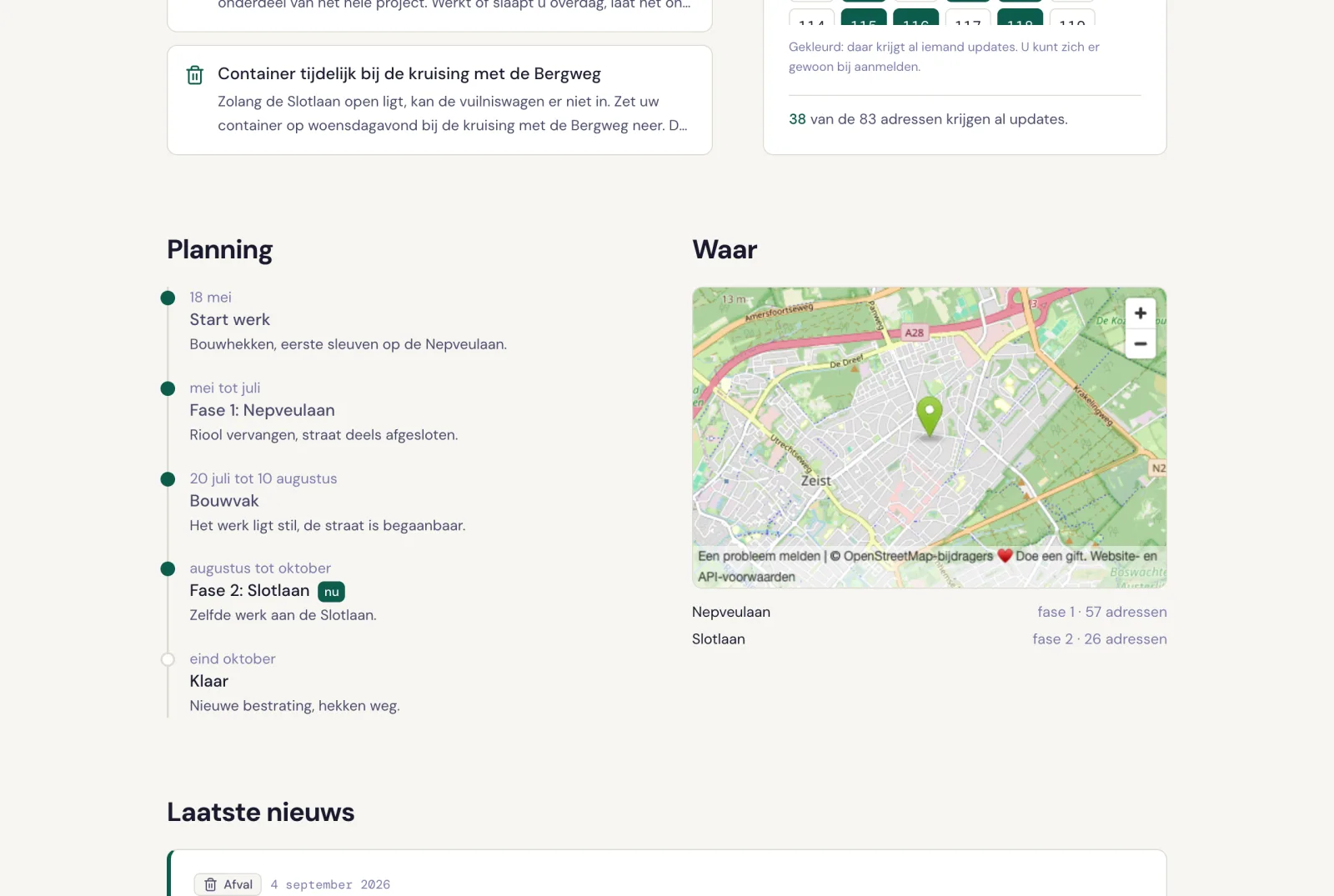 Planning en kaart in Adrespost