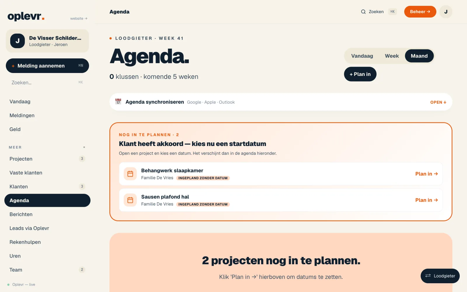 De agenda in Oplevr