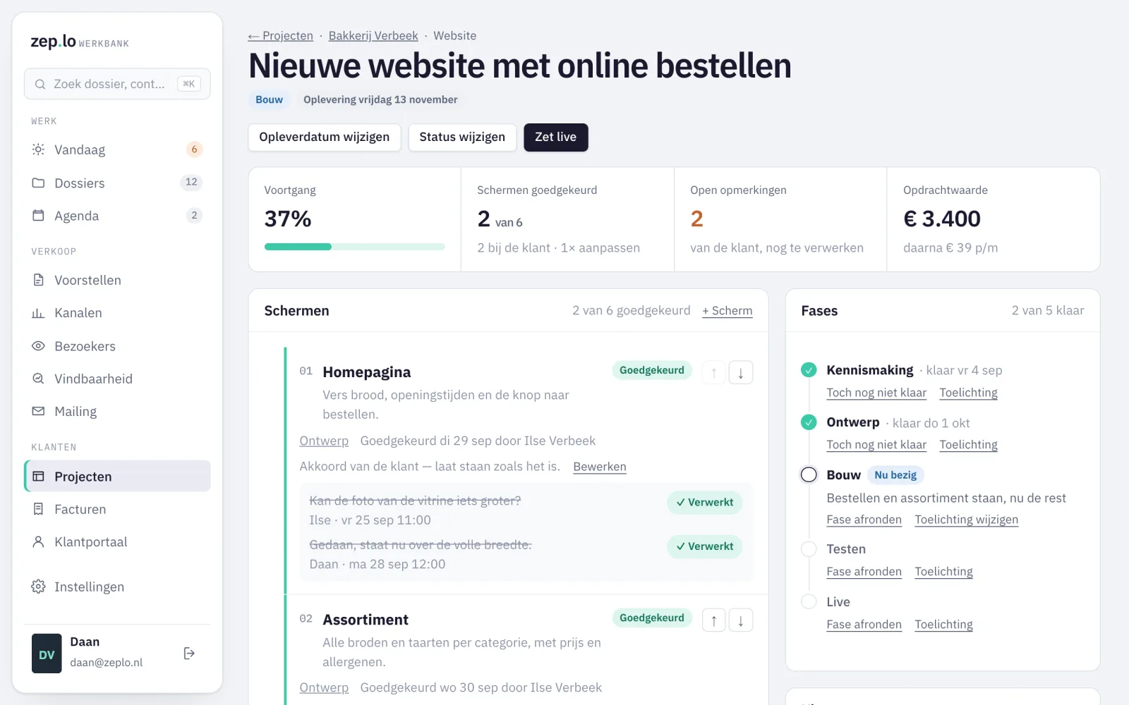 Een project in Zeplo-werkbank
