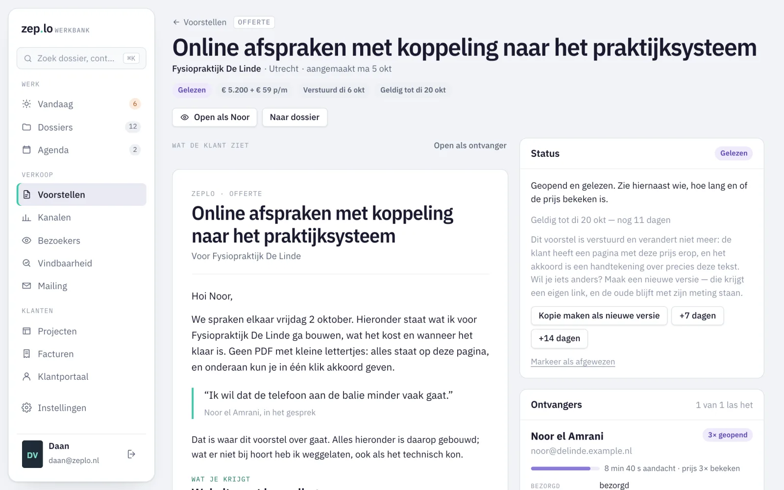 Een voorstel in Zeplo-werkbank